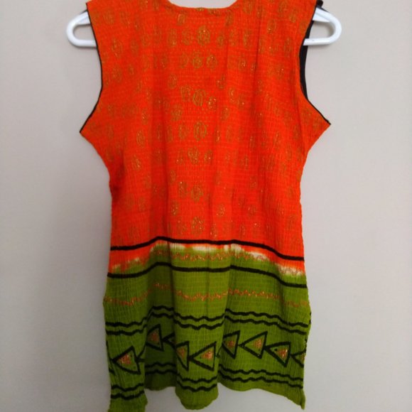 Orange and green women sleeveless top. - Picture 3 of 3